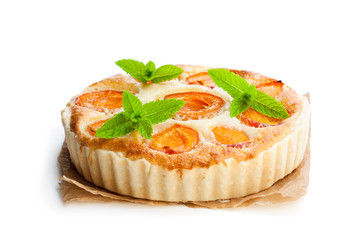 Homemade  cheese cake with apricot isolated on white