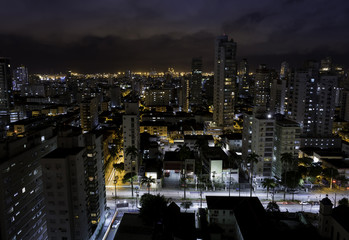 Night panoramic view of Santos city buildings, Sao Paulo, Brazil
