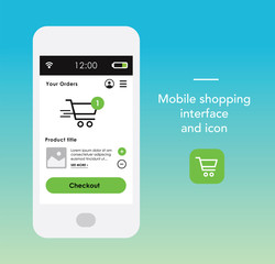 Smartphone with shopping interface and icon