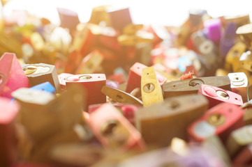 Bridge View Cologne where people express their love padlocks hanging on the fences of protection.