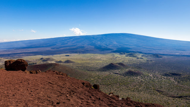 View from Mauna Kea: Mauna Loa and cinder cones on the saddle.