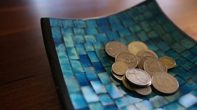collection coin in amazing blue mirror mosaic tile bowl