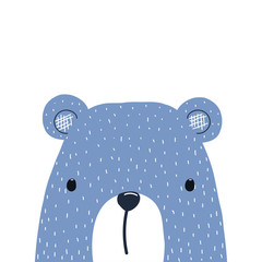 Blue bear kids graphic. Vector hand drawn illustration.