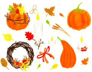 Autumn Thanksgiving dinner day objects set illustration
