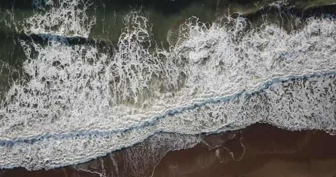 Drone aerial view sea waves. 