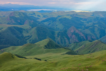 Obraz premium Landscape North Caucasus plateau Bermamyt at sunrise.