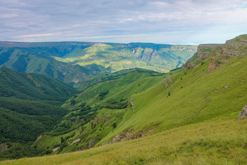 Naklejka premium Landscape North Caucasus plateau Bermamyt at sunrise.