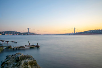 Naklejka premium Boğaz köprüsü Istanbul Bosphorus Bridge at night. 15th July Martyrs Bridge. Istanbul / Turkey.