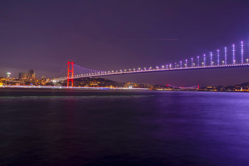 Boğaz köprüsü  Istanbul Bosphorus Bridge at night. 15th July Martyrs Bridge. Istanbul / Turkey.