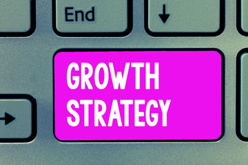 Word writing text Growth Strategy. Business concept for Strategy aimed at winning larger market...