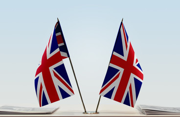 Fototapeta na wymiar Two flags of United Kingdom