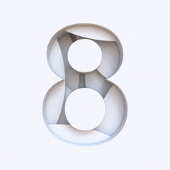 White abstract layers font Number 8 EIGHT 3D