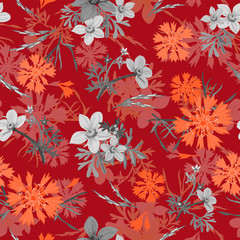 Obraz premium Floral seamless pattern flowers, vector background illustration.