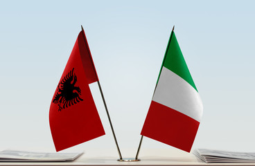 Two flags of Albania and Italy