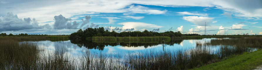 Fototapeta na wymiar secret island in the wetlands panorama