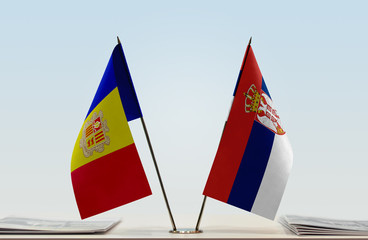 Two flags of Andorra and Serbia