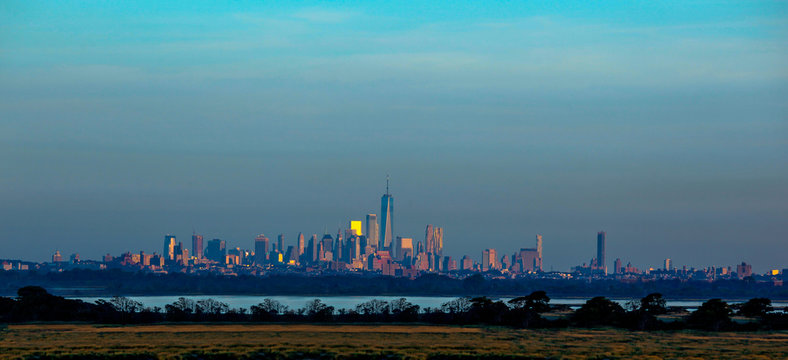 Panorama of New York with the landscape in the foreground