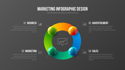 Premium quality advertising analytics presentation vector illustration template. Business data visualization creative design layout. Amazing corporate statistics information screen infographic.