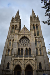 Obraz premium Gothic cathedral in Truro town centre where the cobbled Cornish streets are lined with independent shops. Truro, Cornwall, UK, September, 2018
