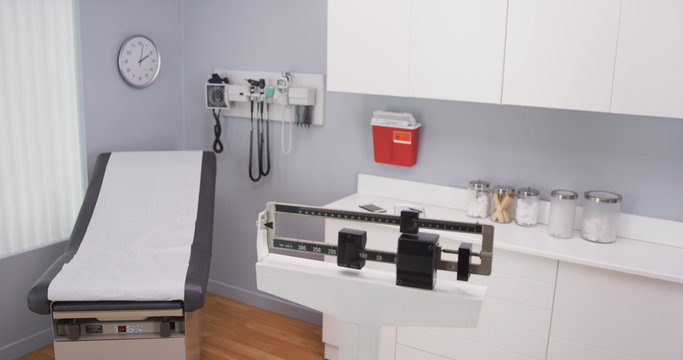 Close up of medical office cabinets and equipment.  Interior hospital room with medical instruments