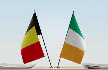 Two flags of Belgium and Ireland