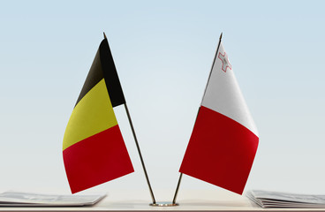 Two flags of Belgium and Malta