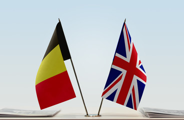 Fototapeta na wymiar Two flags of Belgium and United Kingdom