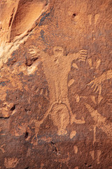 Birthing Rock petroglyph art panel detail located up a gravel road outside of Moab Utah