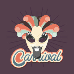 funny carnival mask with beard feathers retro