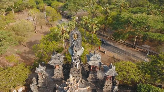 Aerial view of Traditional Hindu temple Pura Pabean, Bali,Indonesia. Balinese Hindu Temple, old hindu architecture, Bali Architecture, Ancient design. 4K video. Travel concept. Aerial footage.