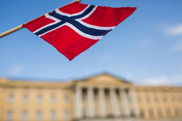 Norwegian Flag close Royal Palace