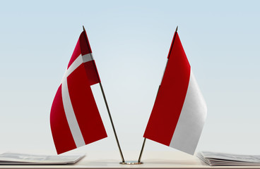 Two flags of Denmark and Monaco