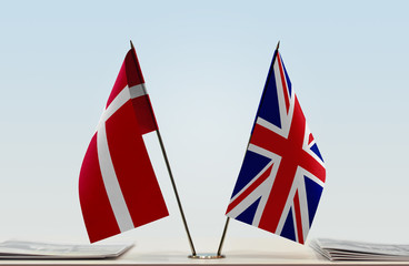 Two flags of Denmark and United Kingdom
