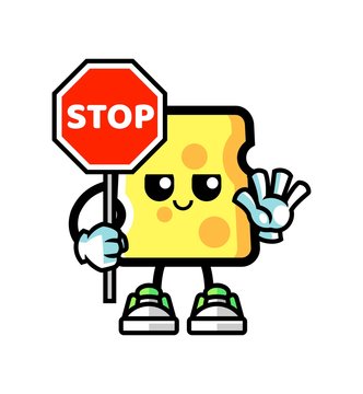 Cheese hold stop sign mascot cartoon illustration