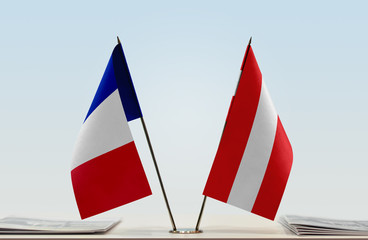 Fototapeta premium Two flags of France and Austria