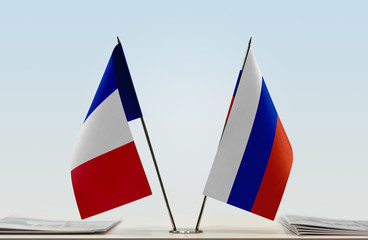 Two flags of France and Russia