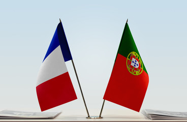 Two flags of France and Portugal