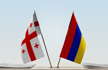 Two flags of Georgia and Armenia