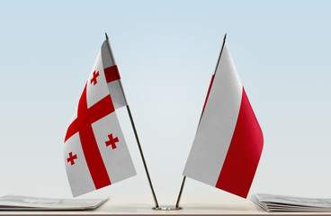 Two flags of Georgia and Poland