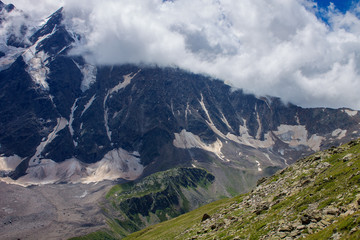 Fototapeta na wymiar Glacier among the mountains of the North Caucasus.