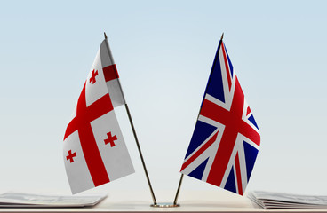 Two flags of Georgia and United Kingdom