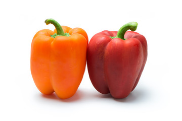 Red and orange pepper bell or paprika isolated on white background