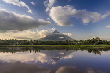 clouds over Mayon Volcano and Sumlang Lake