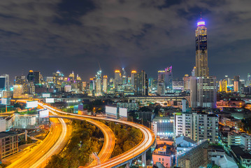 Night of the Metropolitan Bangkok City downtown cityscape urban skyline  Thailand in December 2017 - Cityscape Bangkok city Thailand