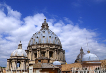 Fototapeta na wymiar St. Peter's Basilica Rooftop and Domes in Vatican City