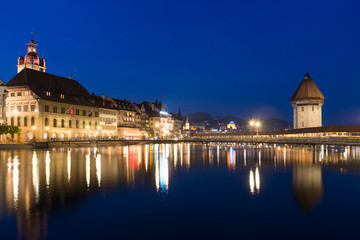 Fototapeta na wymiar Lucerne. Image of Lucerne, Switzerland during twilight blue hour.