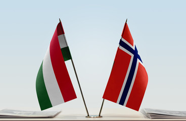 Two flags of Hungary and Norway