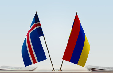 Two flags of Iceland and Armenia