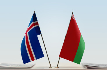 Two flags of Iceland and Belarus