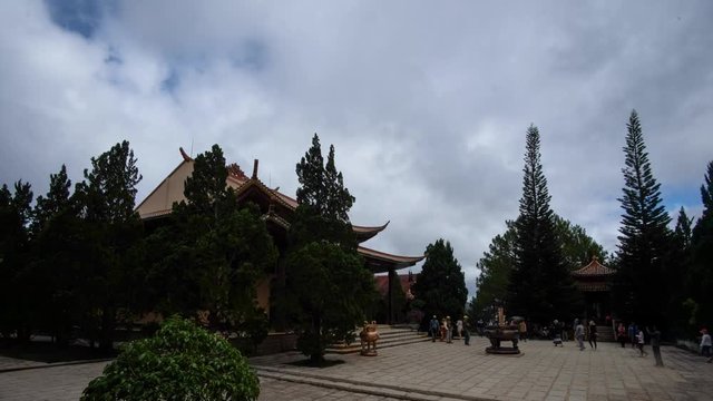 Thien Vien Truc Lam pagoda in Da Lat city, Vietnam. Timelapse or time lapse video of Thien Vien Truc Lam temple, Truc Lam Temple is a Zen Buddhist temple and monastery in Dalat city in Vietnam